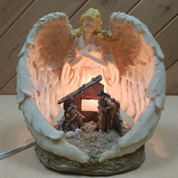 Vintage7.5" Sculptured Nightlight Angel Over Nativity Scene Electric Light READ - Picture 1 of 9